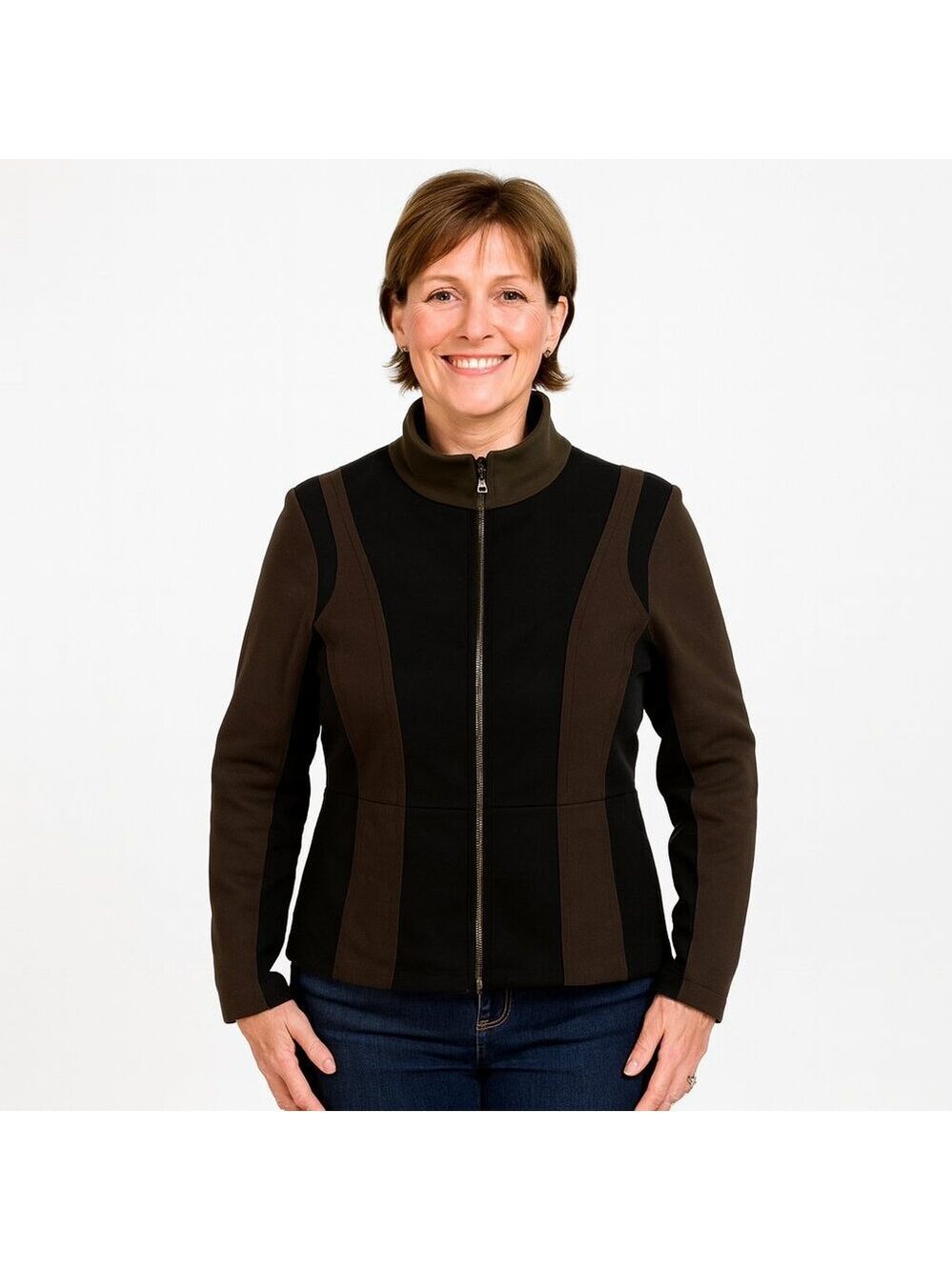 Icelandic Design Full Zip Sweater Med Brown Black 100 Percent Wool Knit Jacket